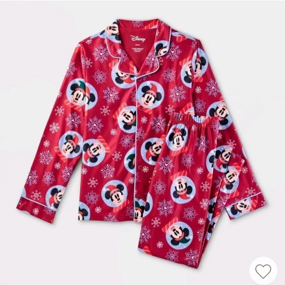 Nwt Kids' Unisex Disney Mickey Mouse 2pc Holiday Christmas Coat Pajama Set
